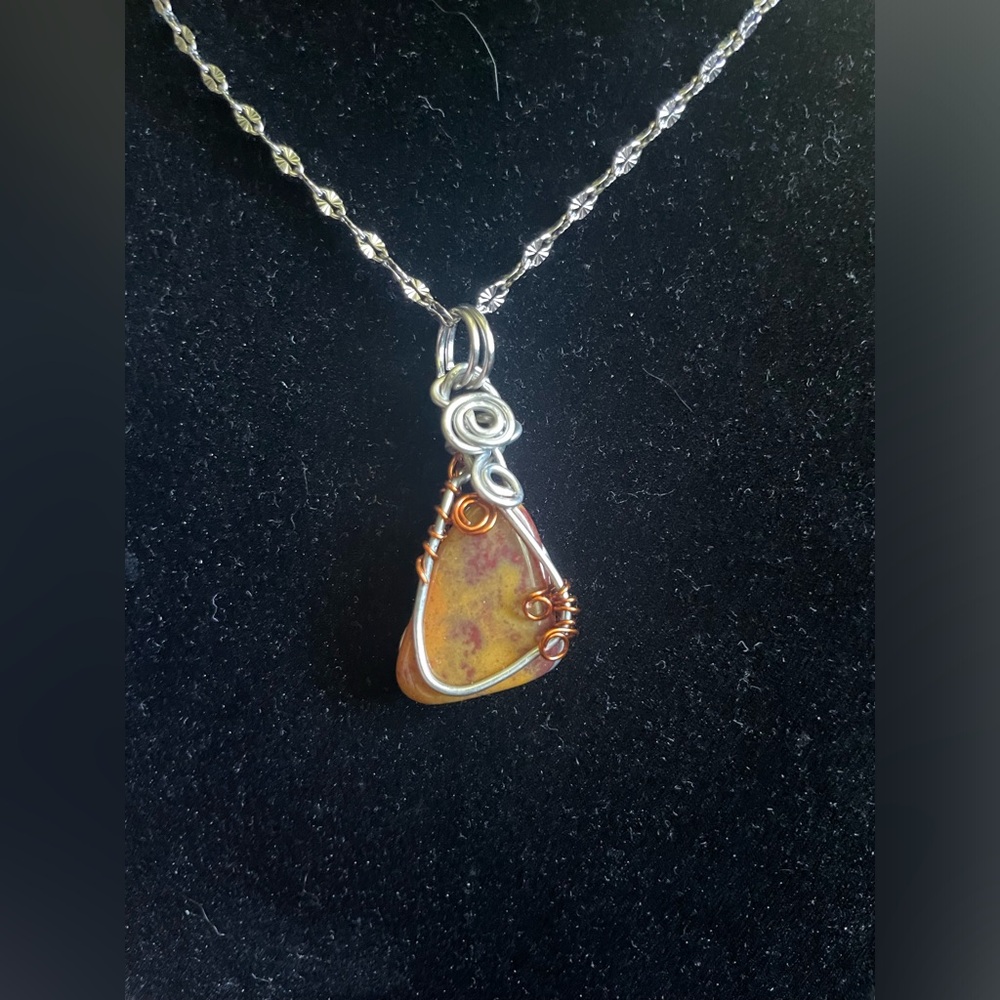 Handmade Wire-Wrapped Jasper Pendant Necklace